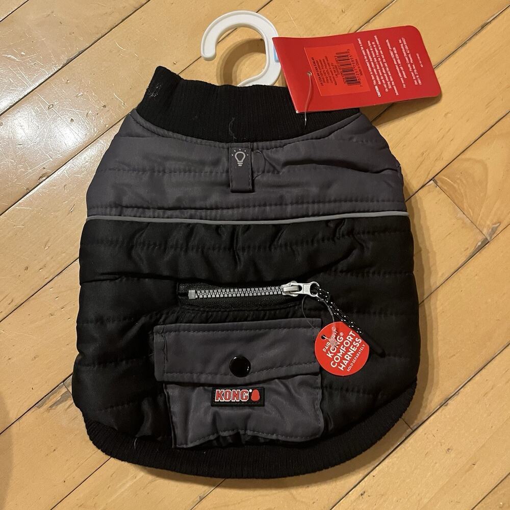 KONG NWT Gray Quilted Dog Coat Vest Jacket Size S Winter Puffer Fleece Lined